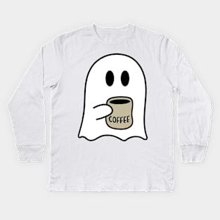 Cute Spooky Coffee Sweatshirt, Womens Ghost Sweatshirt, Spooky Season, Fall Coffee Lover Shirt, Halloween Party Shirt, Fall Graphic Shirt Kids Long Sleeve T-Shirt